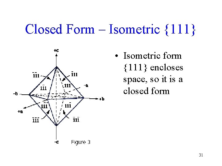 Closed Form – Isometric {111} • Isometric form {111} encloses space, so it is