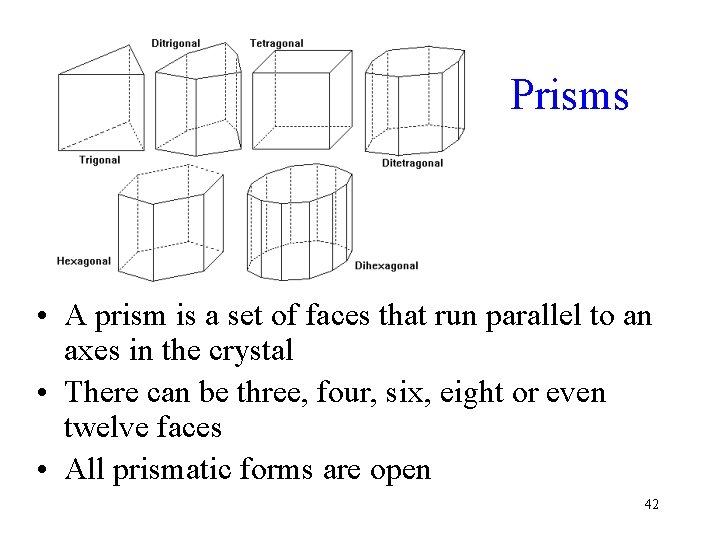 Prisms • A prism is a set of faces that run parallel to an