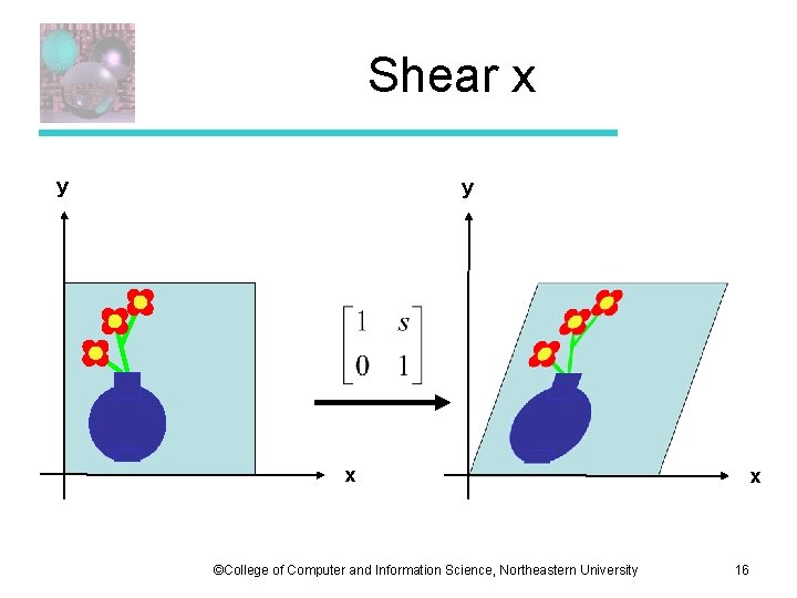 Shear x y y x ©College of Computer and Information Science, Northeastern University x