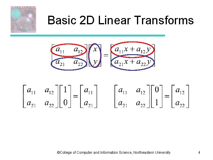 Basic 2 D Linear Transforms ©College of Computer and Information Science, Northeastern University 4
