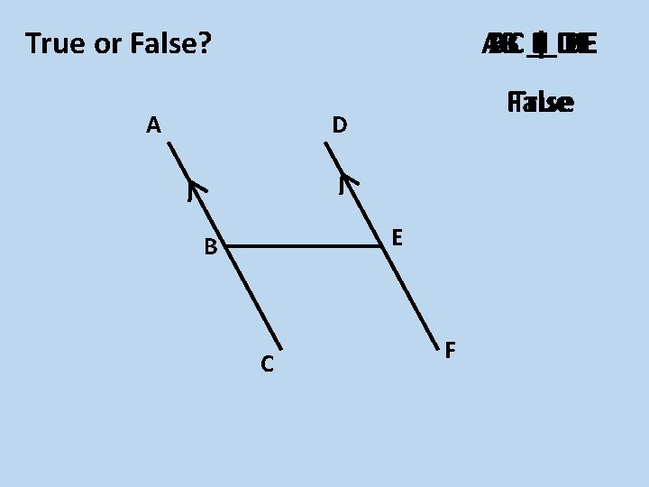 AB BE AC BC II| DE DF True or False? A False True D