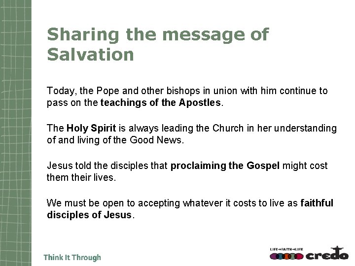 Sharing the message of Salvation Today, the Pope and other bishops in union with