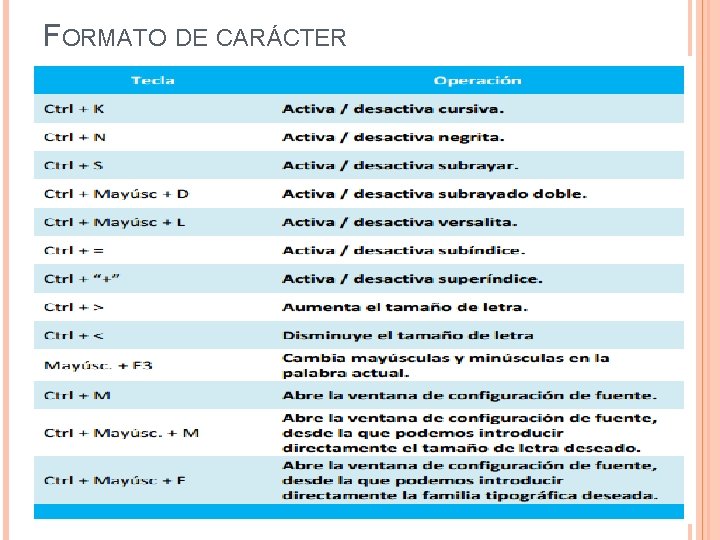 FORMATO DE CARÁCTER 