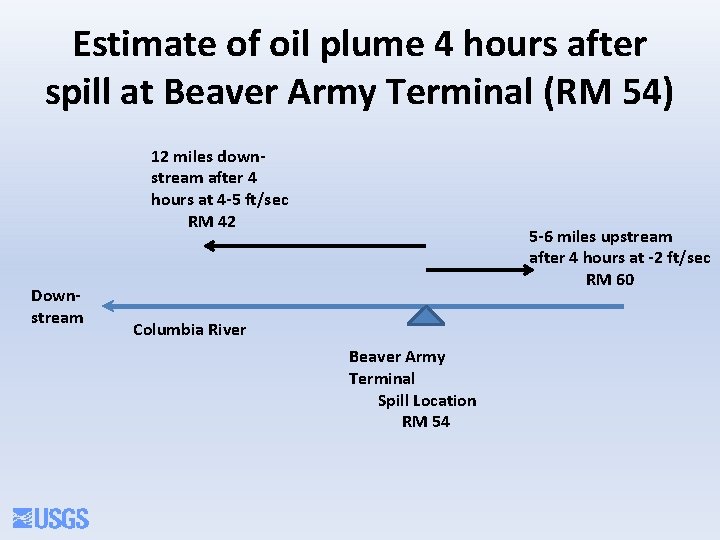 Estimate of oil plume 4 hours after spill at Beaver Army Terminal (RM 54)