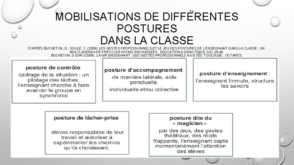 MOBILISATIONS DE DIFFÉ RENTES POSTURES DANS LA CLASSE D‘APRE S BUCHETON, D. , SOULE