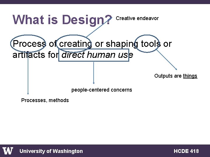 What is Design? Creative endeavor Process of creating or shaping tools or artifacts for