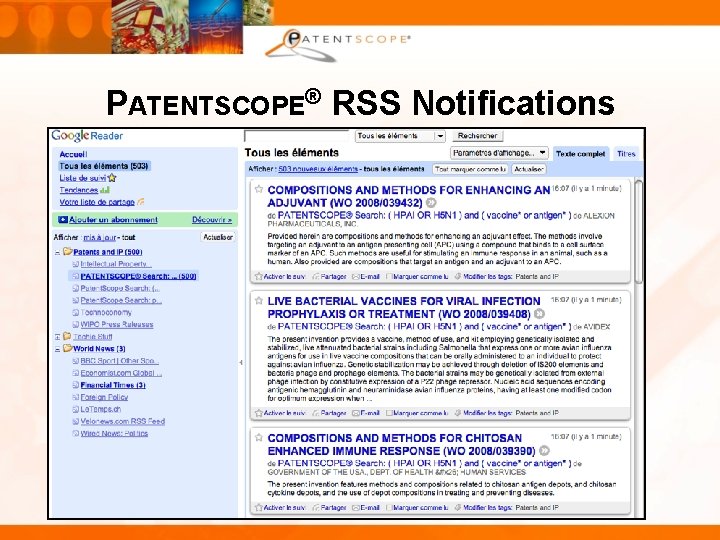 PATENTSCOPE® RSS Notifications 25 