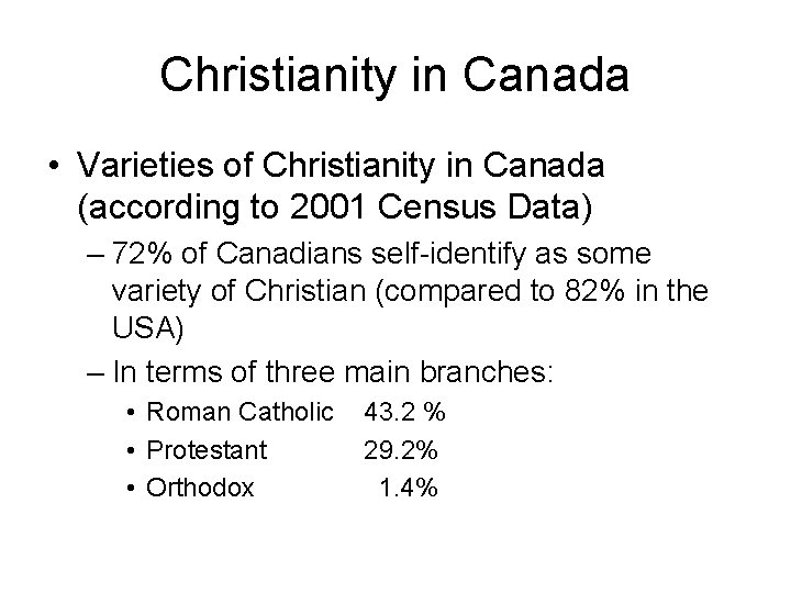 Christianity in Canada • Varieties of Christianity in Canada (according to 2001 Census Data)