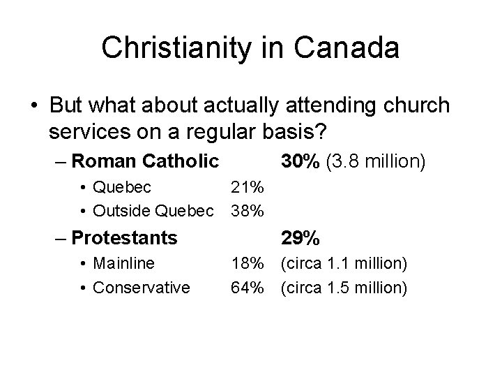 Christianity in Canada • But what about actually attending church services on a regular