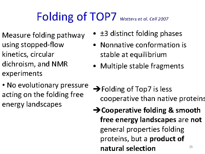 Folding of TOP 7 Watters et al. Cell 2007 Measure folding pathway using stopped-ﬂow