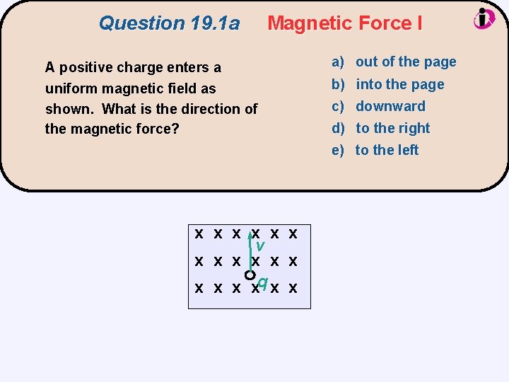 Question 19. 1 a Magnetic Force I a) out of the page A positive