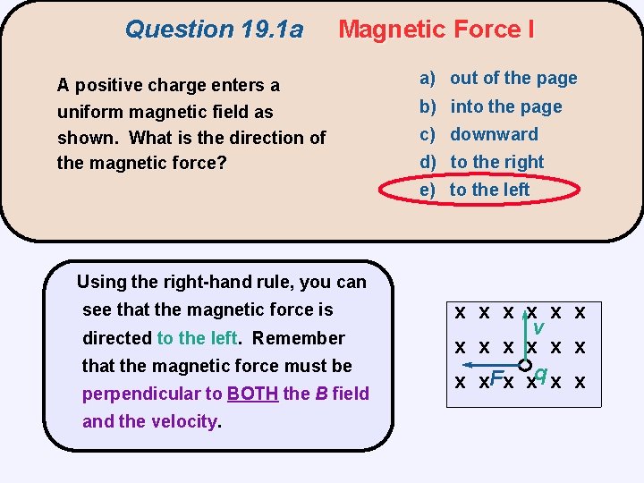 Question 19. 1 a Magnetic Force I A positive charge enters a uniform magnetic