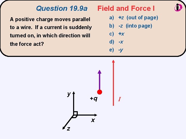 Question 19. 9 a Field and Force I A positive charge moves parallel a)