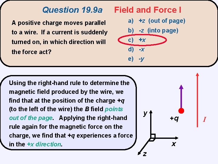 Question 19. 9 a Field and Force I A positive charge moves parallel a)