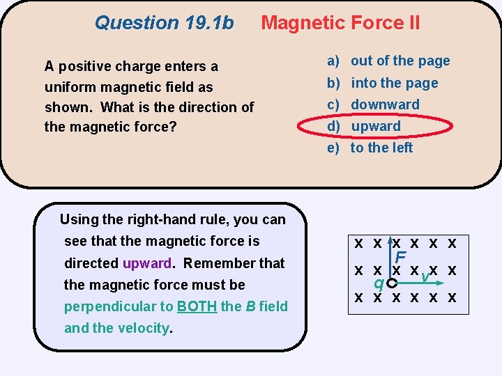 Question 19. 1 b Magnetic Force II A positive charge enters a uniform magnetic
