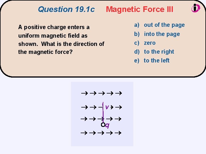 Question 19. 1 c Magnetic Force III A positive charge enters a uniform magnetic