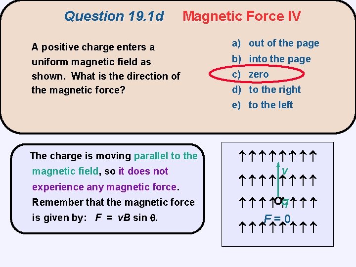 Question 19. 1 d Magnetic Force IV A positive charge enters a uniform magnetic