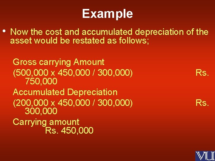Example • Now the cost and accumulated depreciation of the asset would be restated