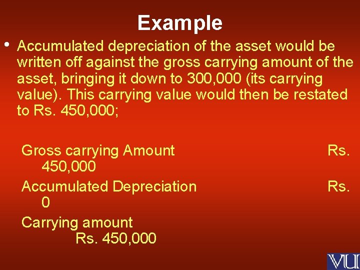  • Example Accumulated depreciation of the asset would be written off against the