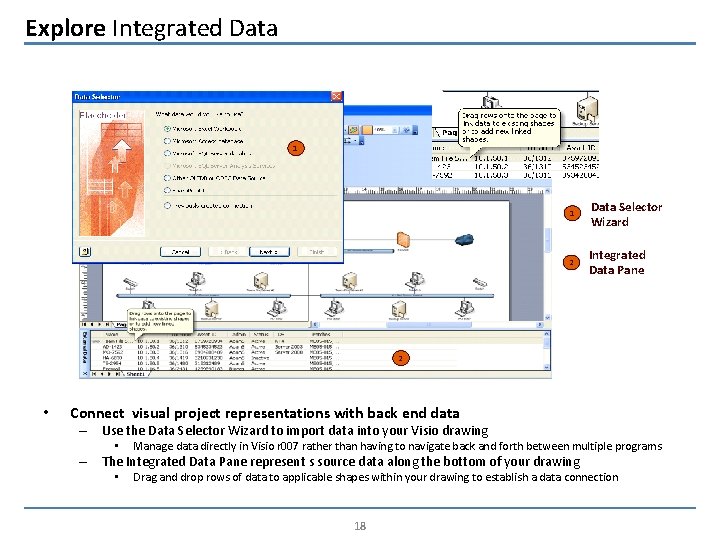 Explore Integrated Data 1 1 Data Selector Wizard 2 Integrated Data Pane 2 •