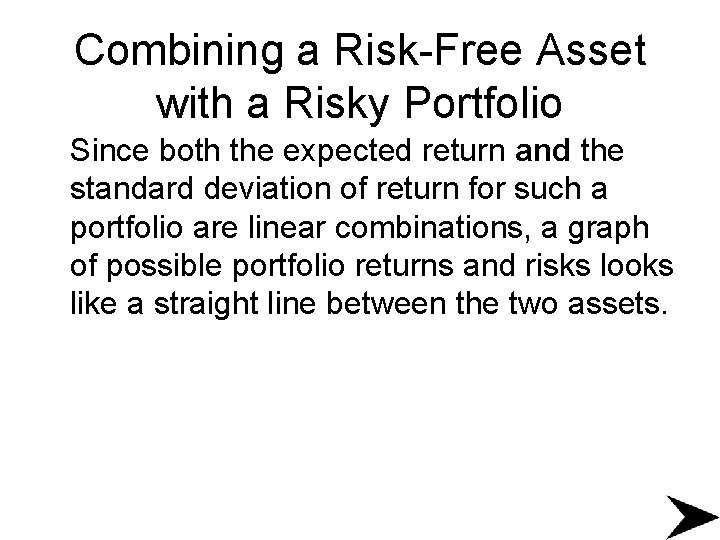 Combining a Risk-Free Asset with a Risky Portfolio Since both the expected return and