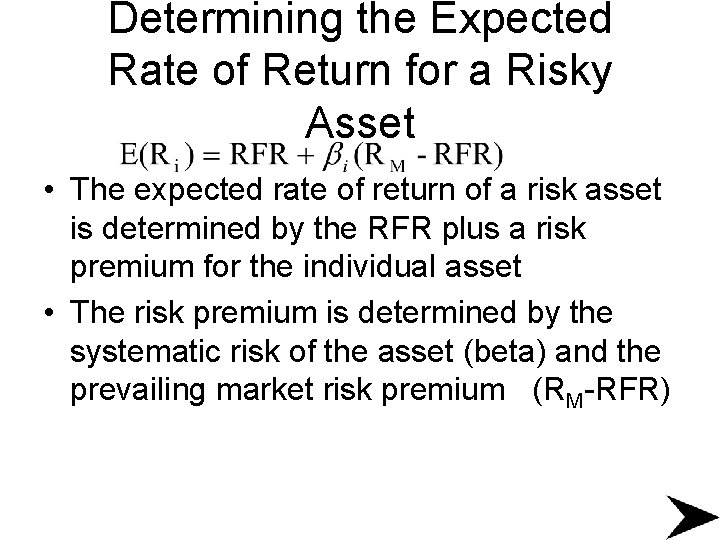 Determining the Expected Rate of Return for a Risky Asset • The expected rate
