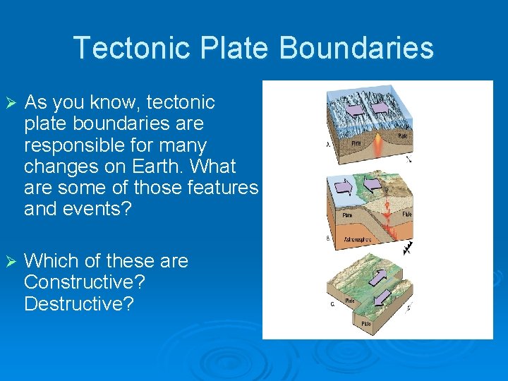 Tectonic Plate Boundaries Ø As you know, tectonic plate boundaries are responsible for many