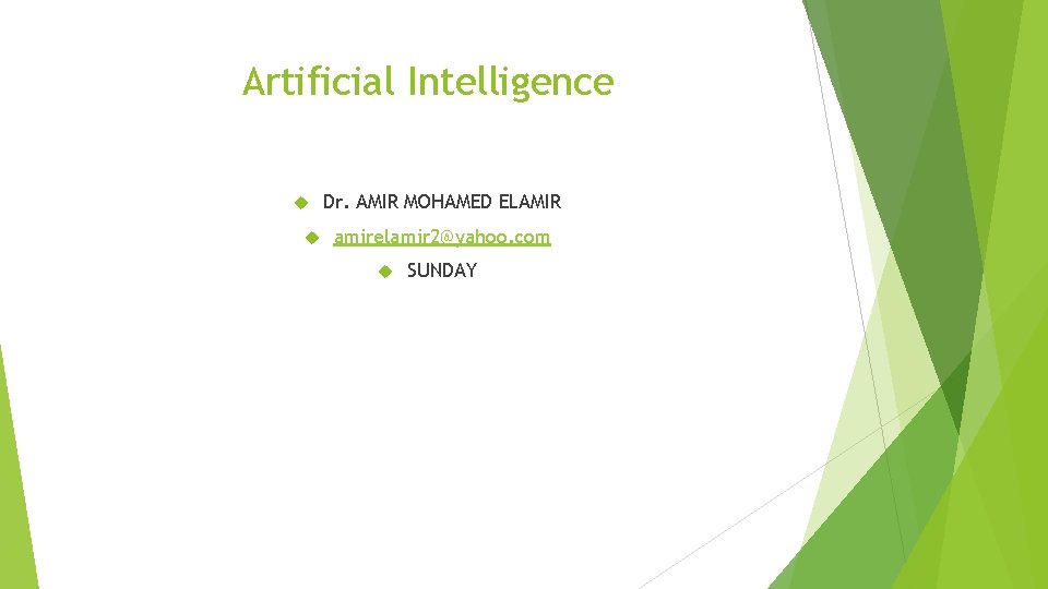 Artificial Intelligence Dr. AMIR MOHAMED ELAMIR amirelamir 2@yahoo. com SUNDAY 