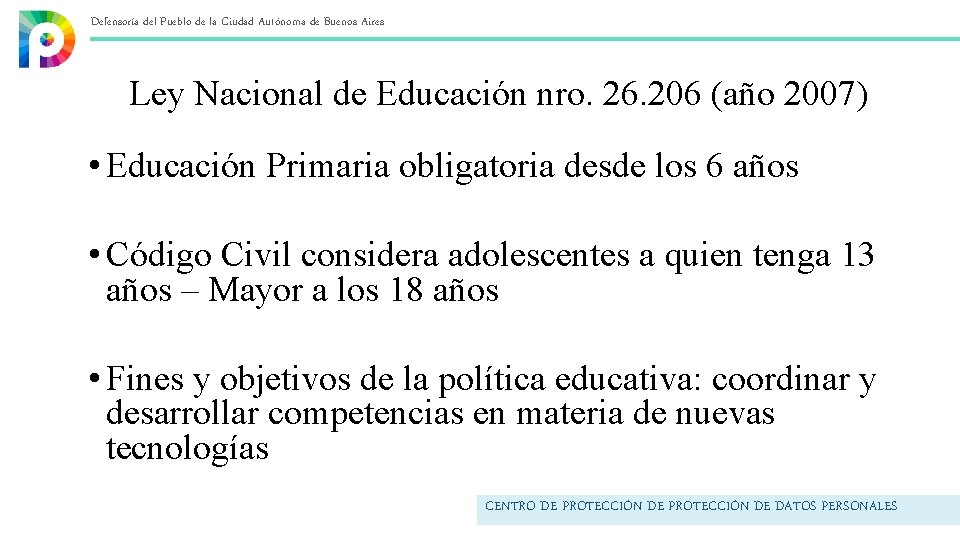 Defensoría del Pueblo de la Ciudad Autónoma de Buenos Aires Ley Nacional de Educación