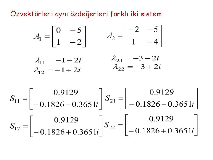 Özvektörleri aynı özdeğerleri farklı iki sistem 