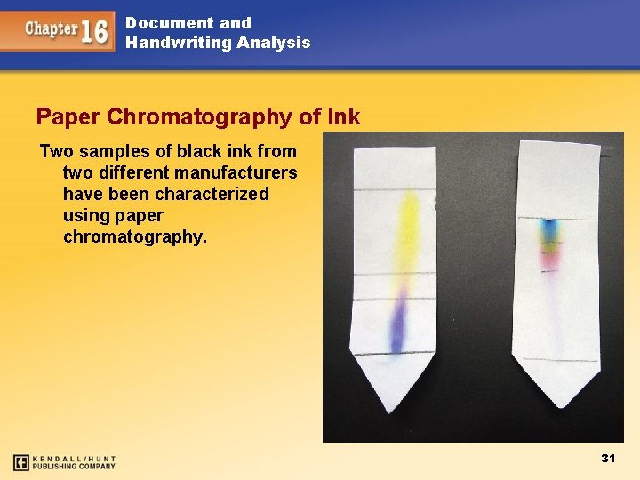 Document and Handwriting Analysis Paper Chromatography of Ink Two samples of black ink from