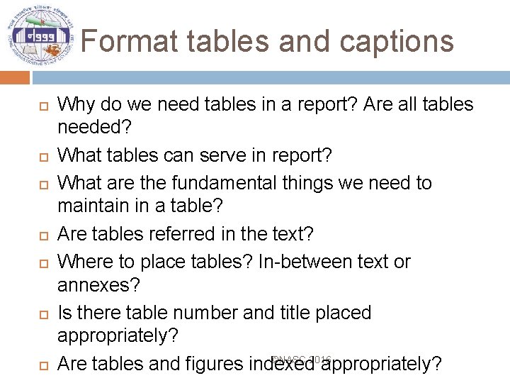 Table In Report Report Writing Skills Trilochan Poudyal Agenda Basic rules