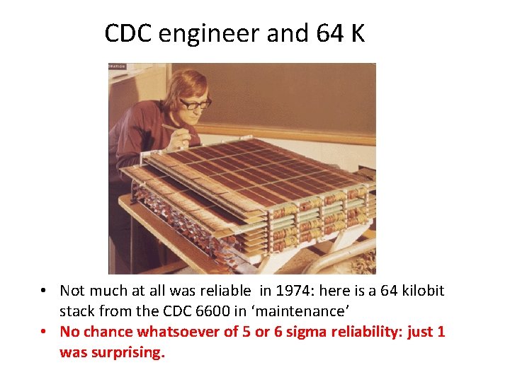 CDC engineer and 64 K • Not much at all was reliable in 1974: