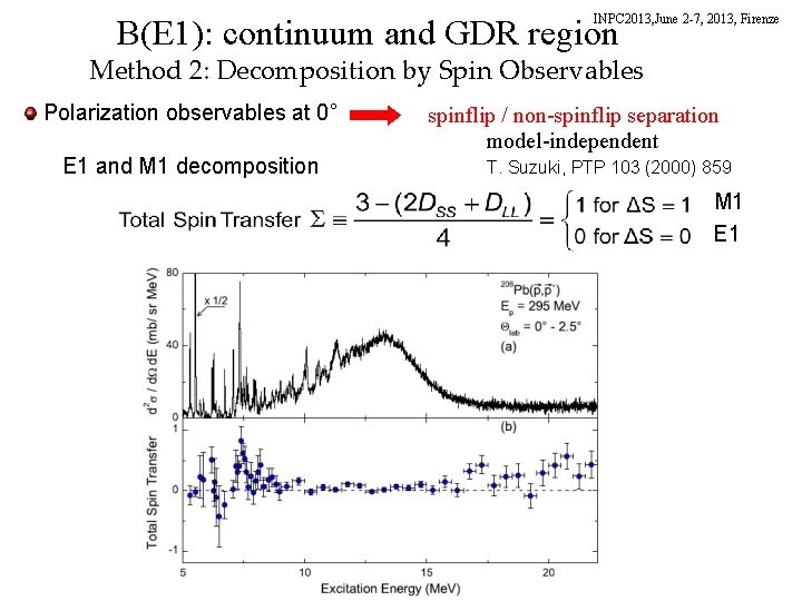 INPC 2013, June 2 -7, 2013, Firenze B(E 1): continuum and GDR region Method