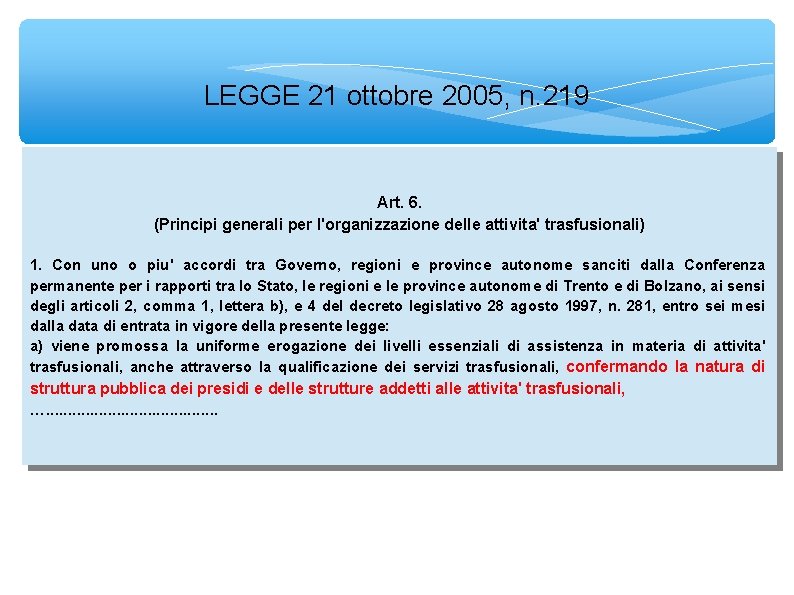 LEGGE 21 ottobre 2005, n. 219 Art. 6. (Principi generali per l'organizzazione delle attivita'