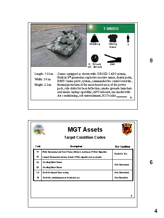 T-80 UDG Length: 7. 01 m Width: 3. 6 m Height: 2. 2 m