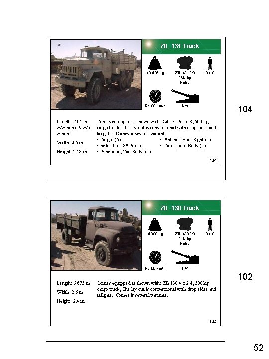 ZIL 131 Truck Length: 7. 04 m w/winch 6. 9 w/o winch Width: 2.