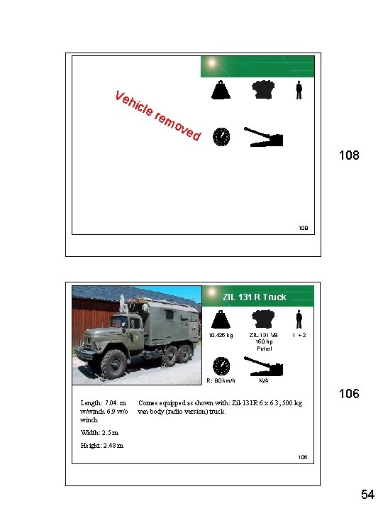 Ve hic le r em ove d 108 ZIL 131 R Truck Length: 7.