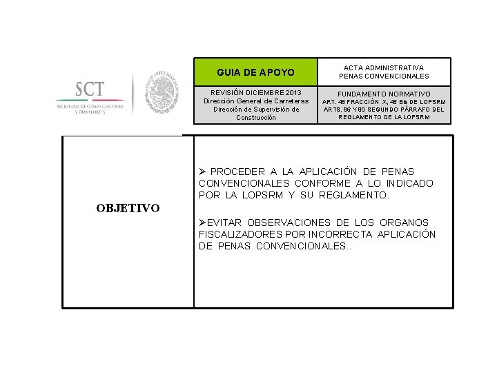 GUIA DE APOYO ACTA ADMINISTRATIVA PENAS CONVENCIONALES REVISIÓN DICIEMBRE 2013 Dirección General de Carreteras