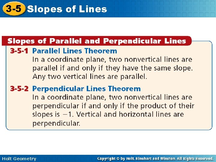 3 -5 Slopes of Lines Holt Geometry 