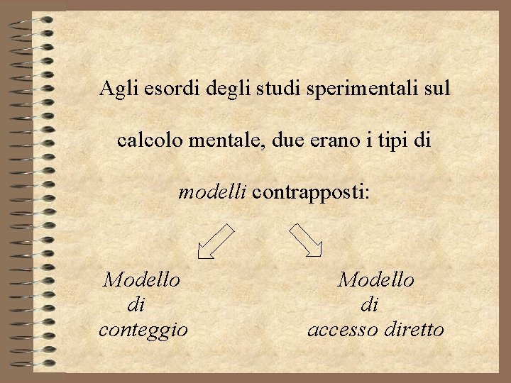 Agli esordi degli studi sperimentali sul calcolo mentale, due erano i tipi di modelli