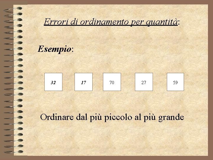 Errori di ordinamento per quantità: Esempio: 32 17 70 27 59 Ordinare dal più