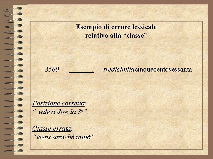 Esempio di errore lessicale relativo alla “classe” 3560 Posizione corretta: ” vale a dire