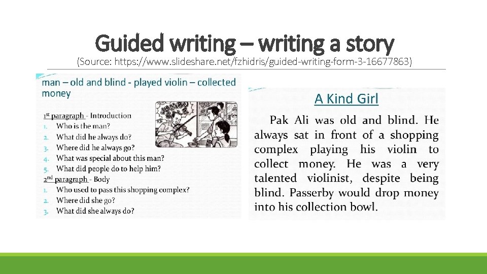 Guided writing – writing a story (Source: https: //www. slideshare. net/fzhidris/guided-writing-form-3 -16677863) 