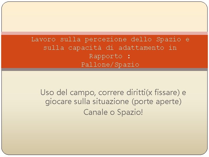 Lavoro sulla percezione dello Spazio e sulla capacità di adattamento in Rapporto : Pallone/Spazio