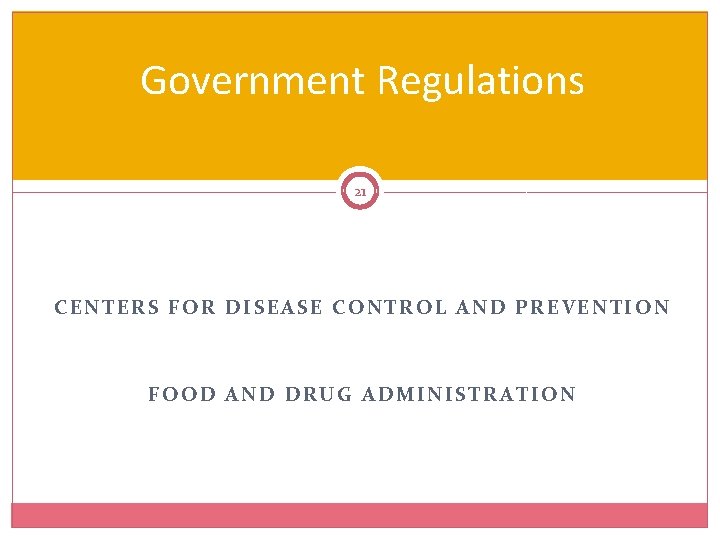Government Regulations 21 CENTERS FOR DISEASE CONTROL AND PREVENTION FOOD AND DRUG ADMINISTRATION 