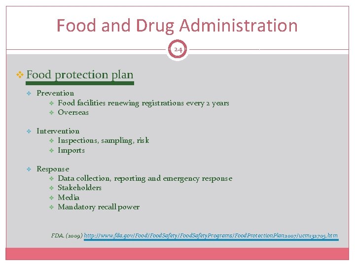 Food and Drug Administration 24 v Food protection plan v Prevention v Food facilities