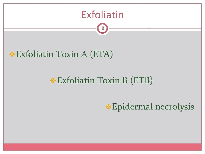 Exfoliatin 8 v. Exfoliatin Toxin A (ETA) v. Exfoliatin Toxin B (ETB) v. Epidermal