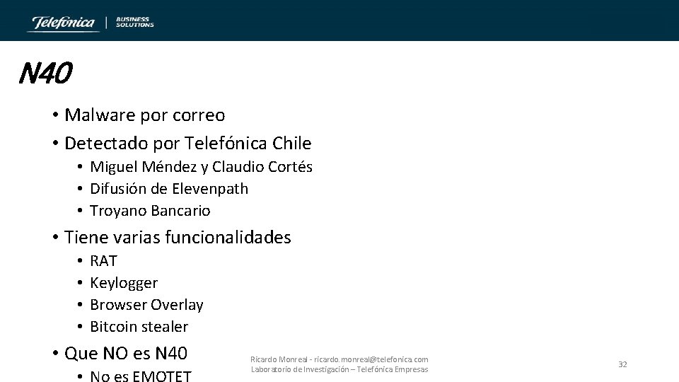 N 40 • Malware por correo • Detectado por Telefónica Chile • Miguel Méndez