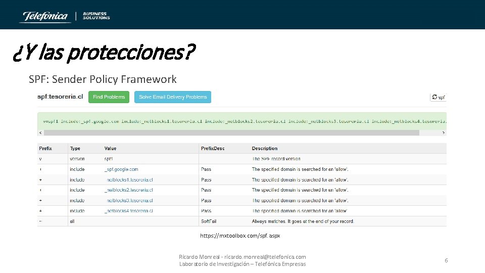 ¿Y las protecciones? SPF: Sender Policy Framework https: //mxtoolbox. com/spf. aspx Ricardo Monreal -